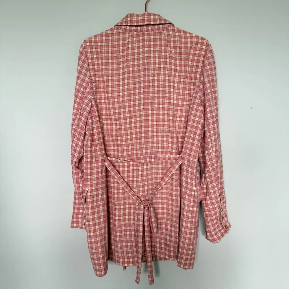 Free People Pink Plaid Double-Breasted Blazer Jacket - Picture 8 of 9